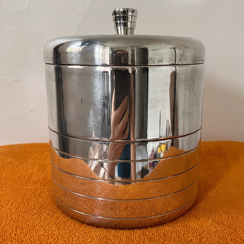 CHRISTOFLE SILVER PLATED VINTAGE ART DECO LIDDED ICE BUCy